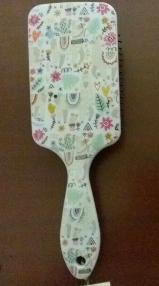 Hair Brush 9" Rectangle NWT White Flowered