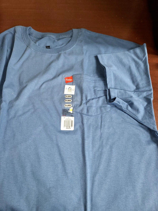 Hanes Mens Denim Blue Crew Neck Pocket T-Shirt size 2XL NWT