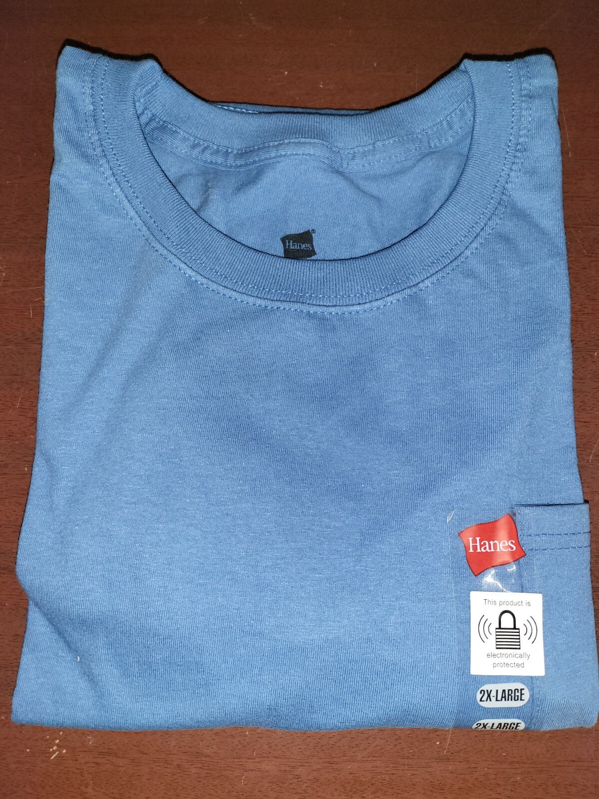 Hanes Mens Denim Blue Crew Neck Pocket T-Shirt size 2XL NWT