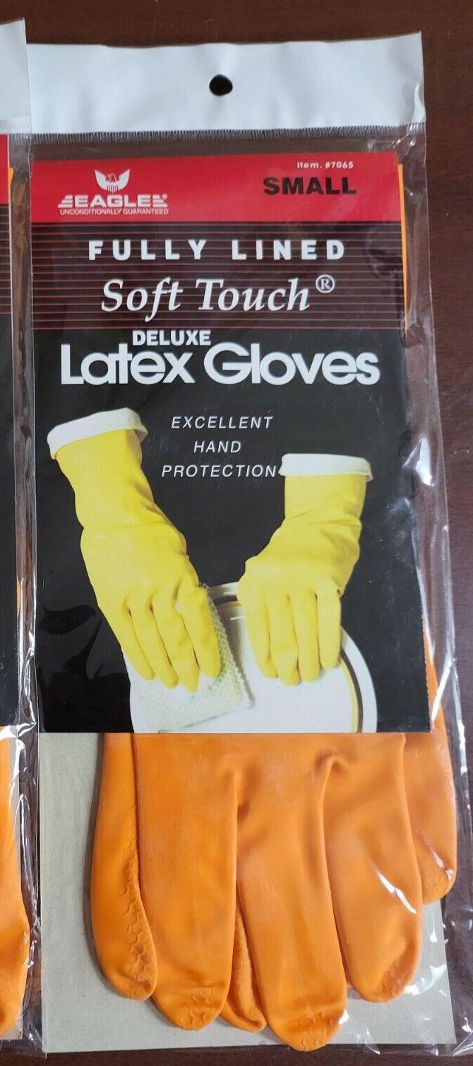1 pair Soft Touch Fully Lined Deluxe Latex Dish Washing Gloves sz Small 14"L