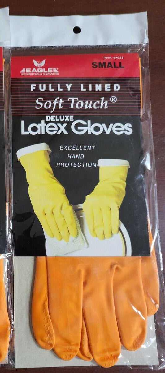 1 pair Soft Touch Fully Lined Deluxe Latex Dish Washing Gloves sz Small 14"L