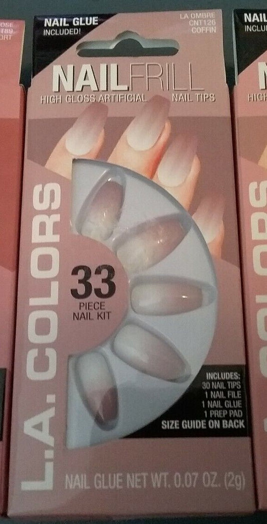 LA Colors Nail Frill High Gloss Artificial Nail Tips & Glue 33 ct La Ombre