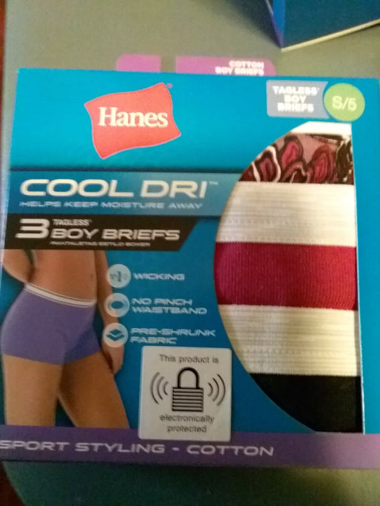 Hanes Cool-Dri Panties Womens Boy Briefs 3 pr Multi-Color Size 5 S Pink & Black