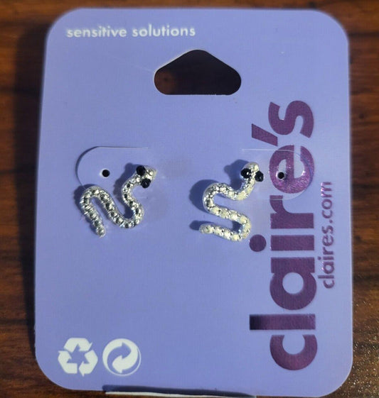 Claire's Pierced Earrings Silver Snakes Black Eyes ~1/2" Sensitive Solutions