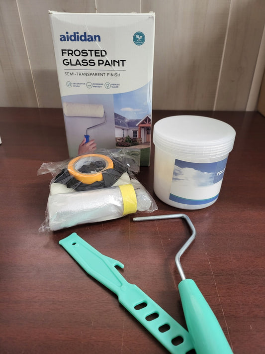 Frosted Glass Paint Kit 16oz Semi-Transparent Paint, Roller, Pad, Tarp, Tape, +