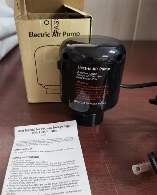 Electric Vacuum Air Pump 1.5" Dia Opening For Storage Bags 55W  Model XQ02  100-