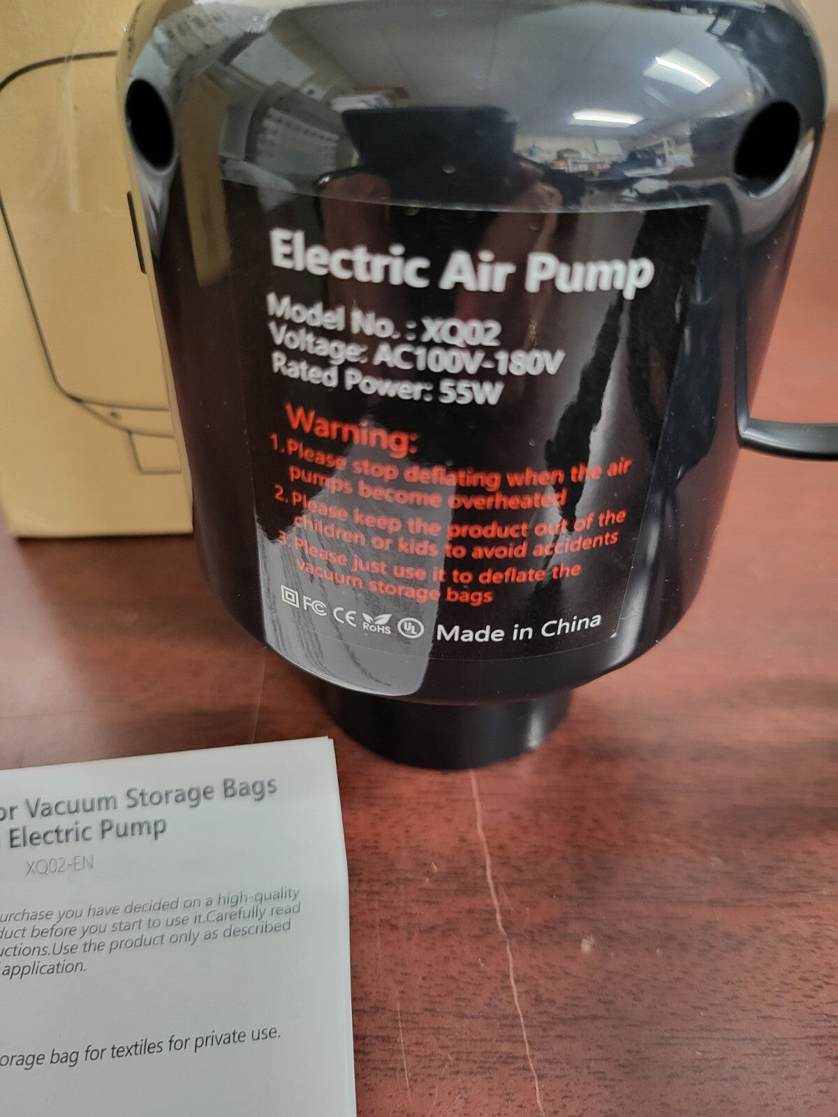 Electric Vacuum Air Pump 1.5" Dia Opening For Storage Bags 55W  Model XQ02  100-