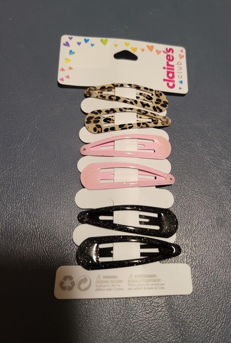 Claire's 3 pair Clip Barrettes Black Sparkle Pink Sparkle Animal Print 2"L
