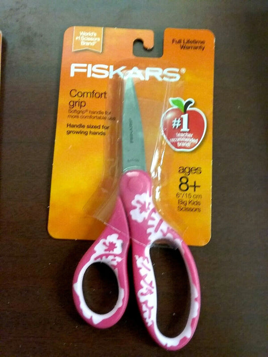 Fiskars SoftGrip Big Kids Scissors 6" Pink Floral NIP Best School Supply Age 8+