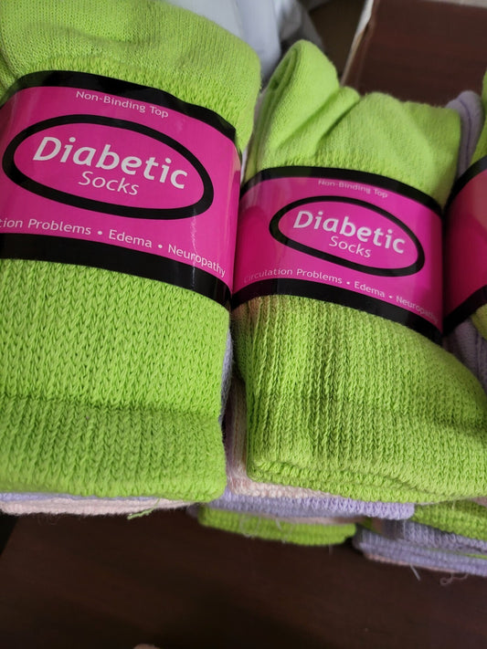 3 Pair Diabetic Ankle Socks Pink Green Purple Non-Binding Top Ladies 6-10