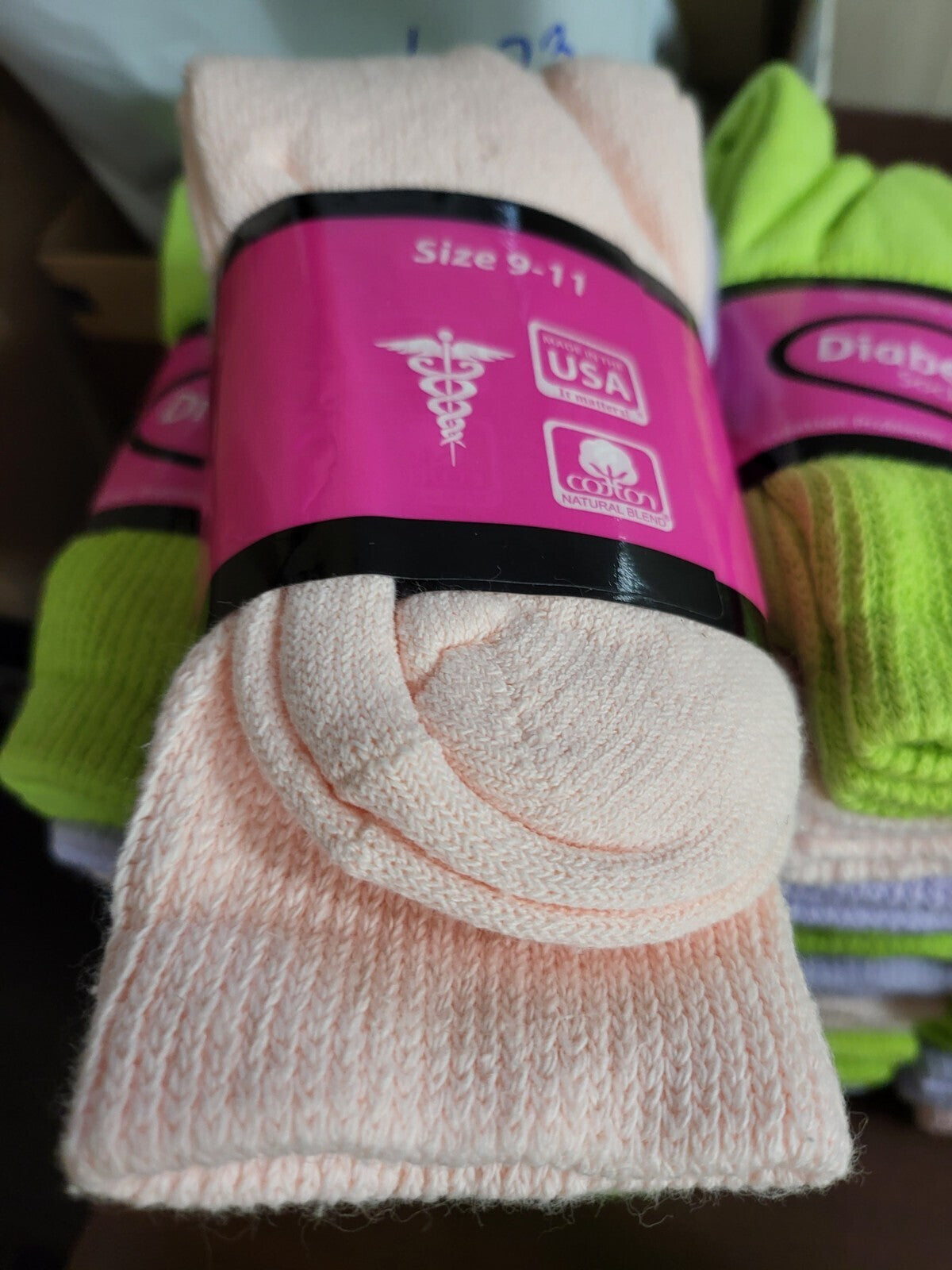 3 Pair Diabetic Ankle Socks Pink Green Purple Non-Binding Top Ladies 6-10