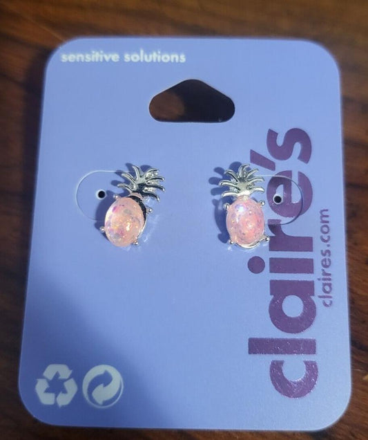Claire's Pierced Earrings Pink & Silver Pineapples ~3/8" Sensitive Solutions