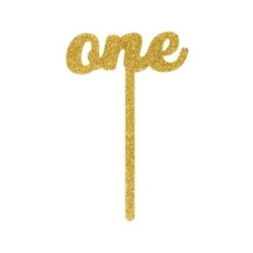 "ONE" Glitter Cake Topper Gold   1st Birthday    4 x 6" NIP Spritz