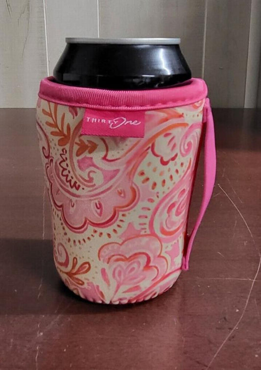 thirty-one Handle Koozie Pink Painted Paisley  Fits 12oz Beer or Soda can