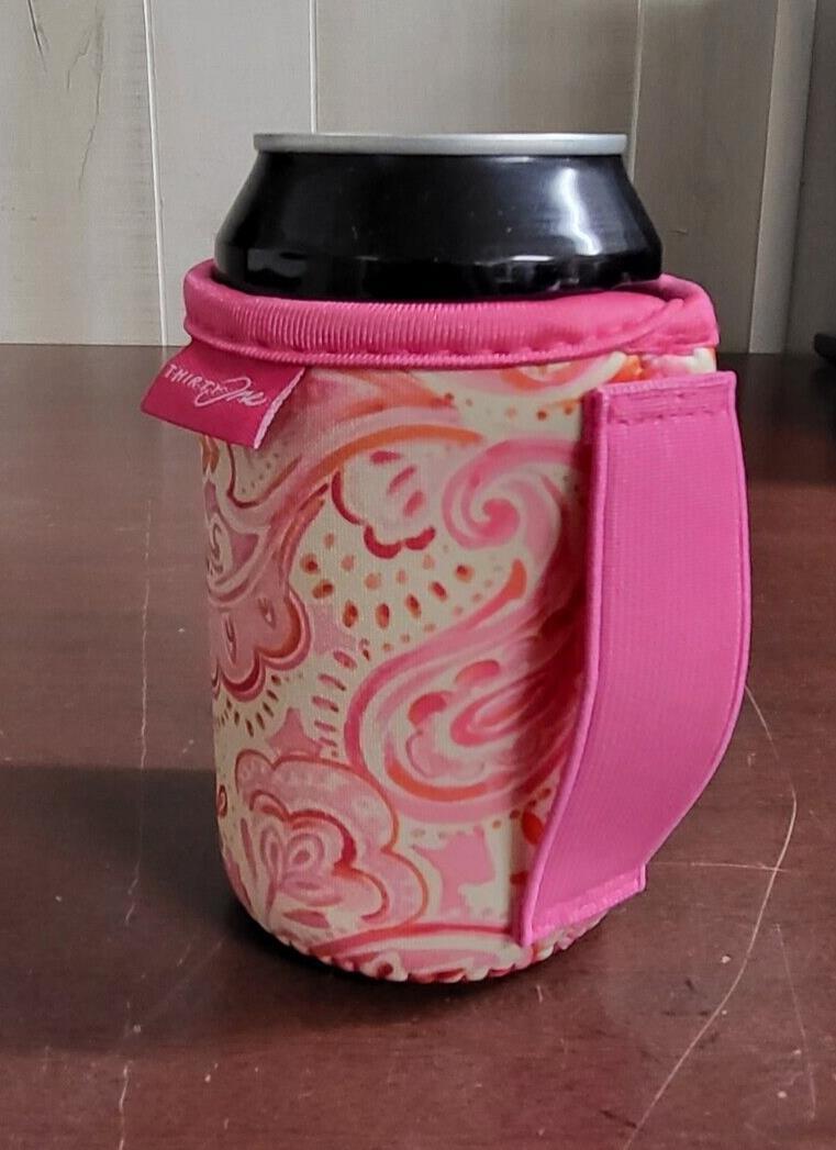 thirty-one Handle Koozie Pink Painted Paisley  Fits 12oz Beer or Soda can