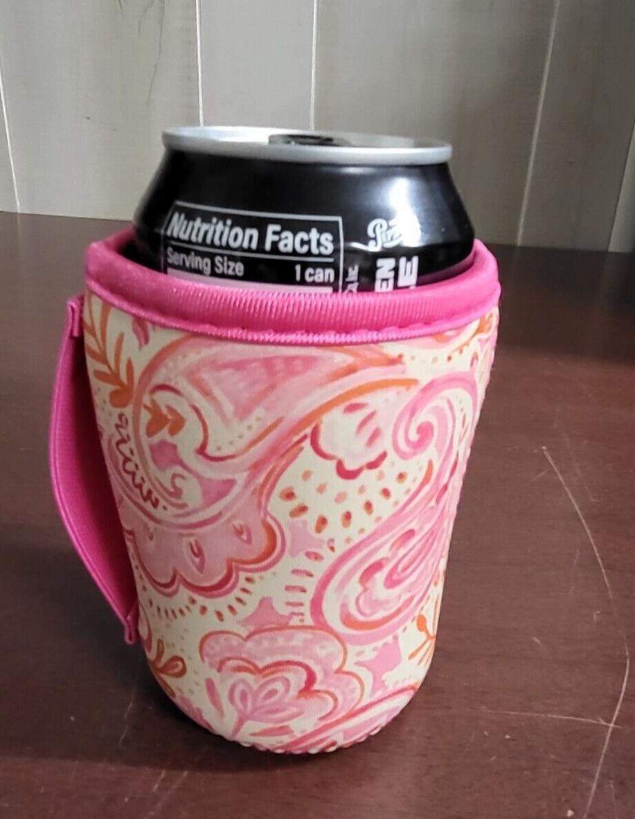 thirty-one Handle Koozie Pink Painted Paisley  Fits 12oz Beer or Soda can