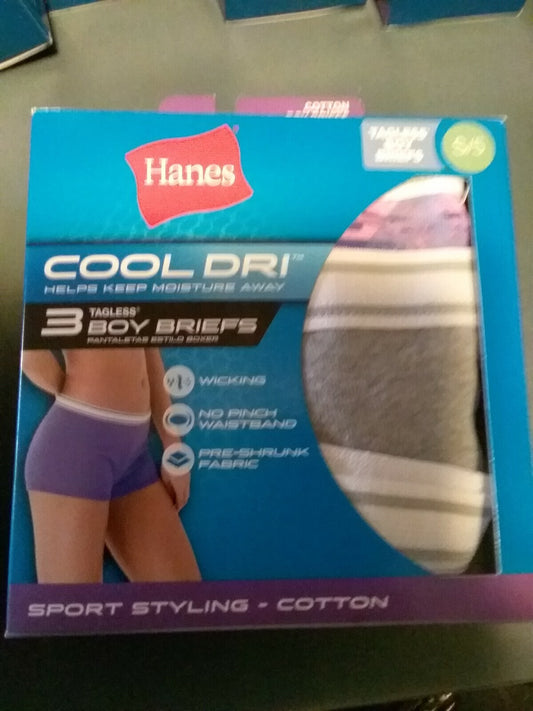 Hanes Cool-Dri Panties Womens Boy Briefs 3 pr Multi-Color Size 5 S Purple & Gray