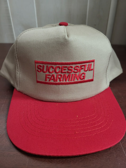 Baseball Cap SUCCESSFUL FARMING Tan & Red Snap Back Fabric Hat Sport Cap ...