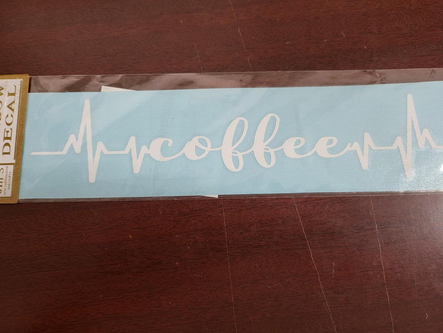 COFFEE script Window Decal  Bumper Sticker Sign Heart Beat  Pulse Chart  10L x 2