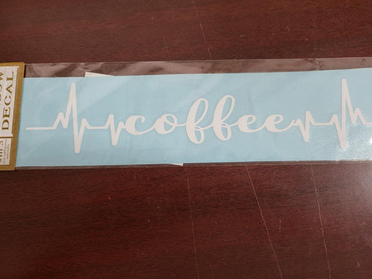 COFFEE script Window Decal  Bumper Sticker Sign Heart Beat  Pulse Chart  10L x 2