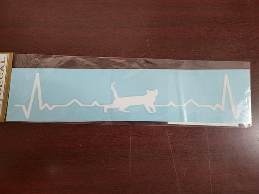CAT Window Decal  Bumper Sticker Sign Heart Beat Pulse Chart  10L x 2"H White