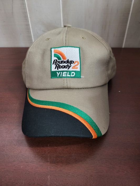 Baseball Cap ROUNDUP READY 2 YIELD Tan & Multi   Snap Back Fabric Hat Sport Cap