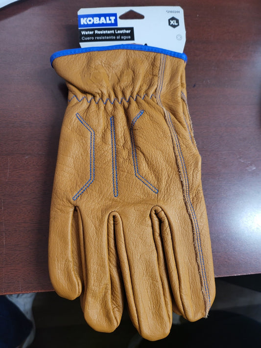 Kobalt Water Resistant Leather Work Gloves XL   Tan, Blue