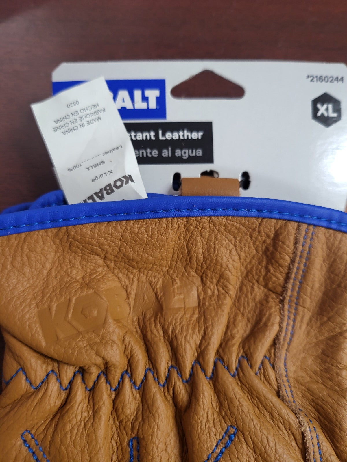 Kobalt Water Resistant Leather Work Gloves XL   Tan, Blue