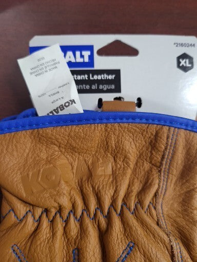 Kobalt Water Resistant Leather Work Gloves XL   Tan, Blue