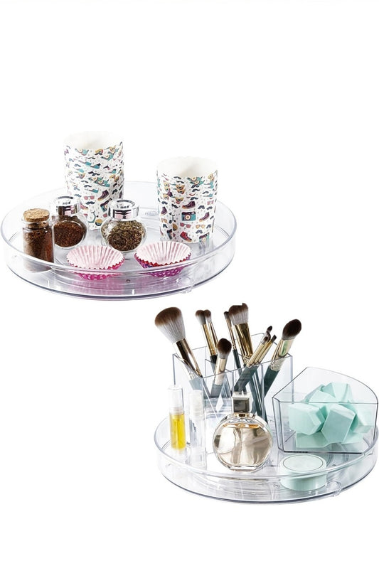 2 Tier Lazy Susan 360° Turnable Spice Storage Organizer Kitchen Cabinet