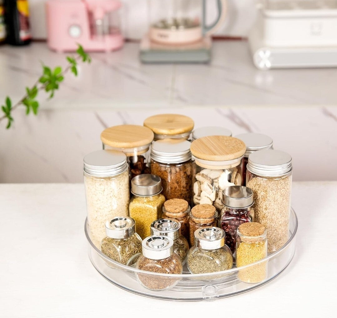 2 Tier Lazy Susan 360° Turnable Spice Storage Organizer Kitchen Cabinet