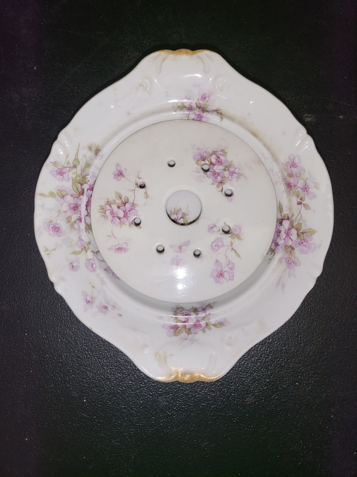 Haviland Serveware Round Butter Dish 7" Round & Strainer  Round Purple Floral