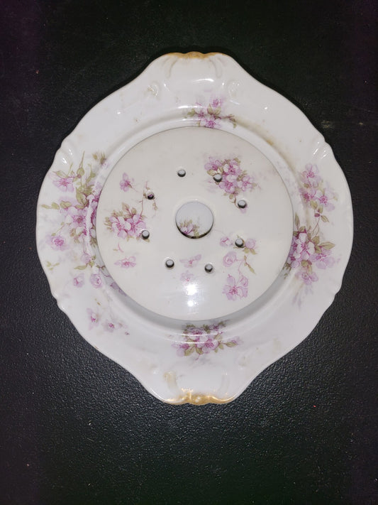 Haviland Serveware Round Butter Dish 7" Round & Strainer  Round Purple Floral