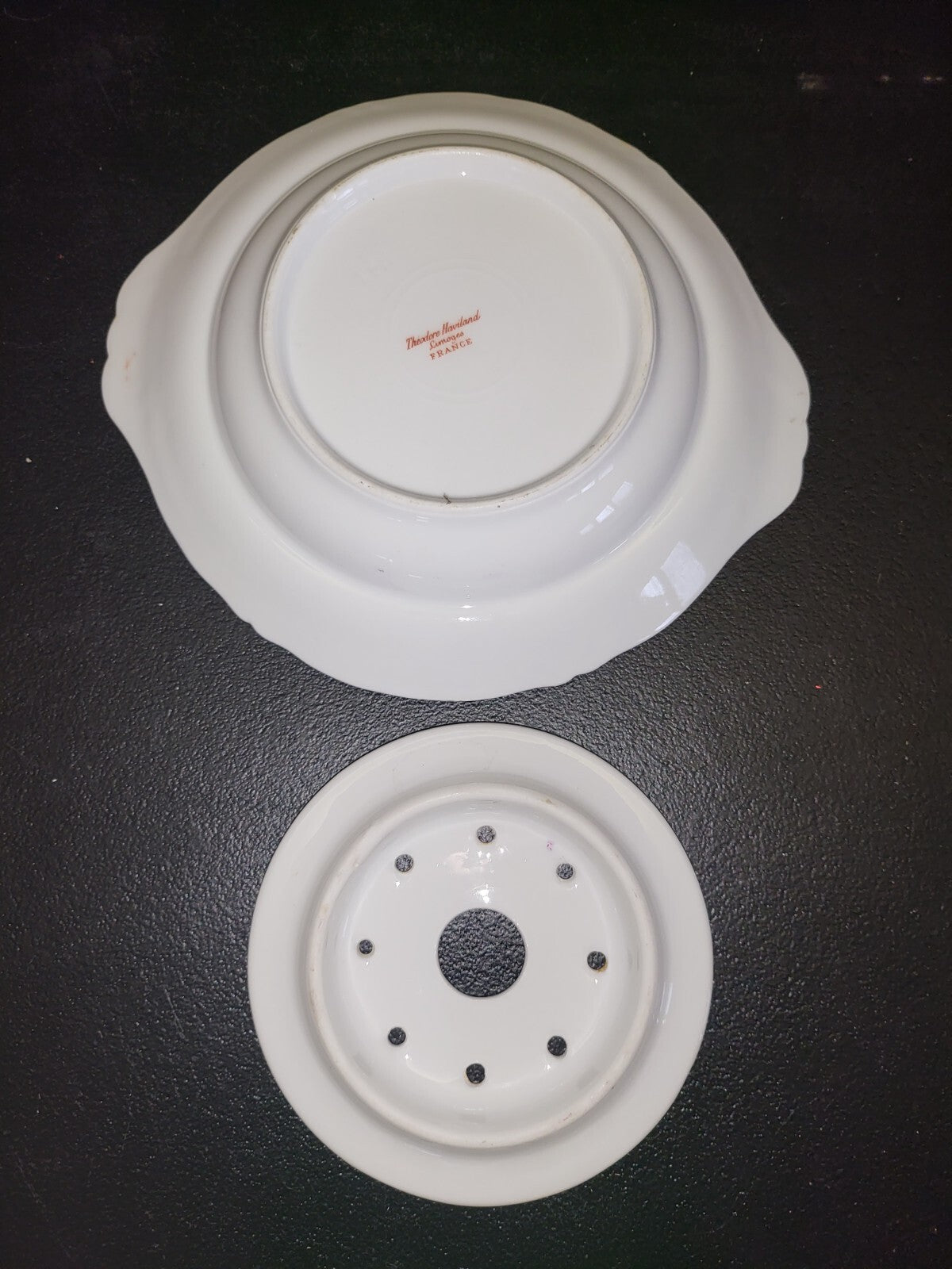 Haviland Serveware Round Butter Dish 7" Round & Strainer  Round Purple Floral