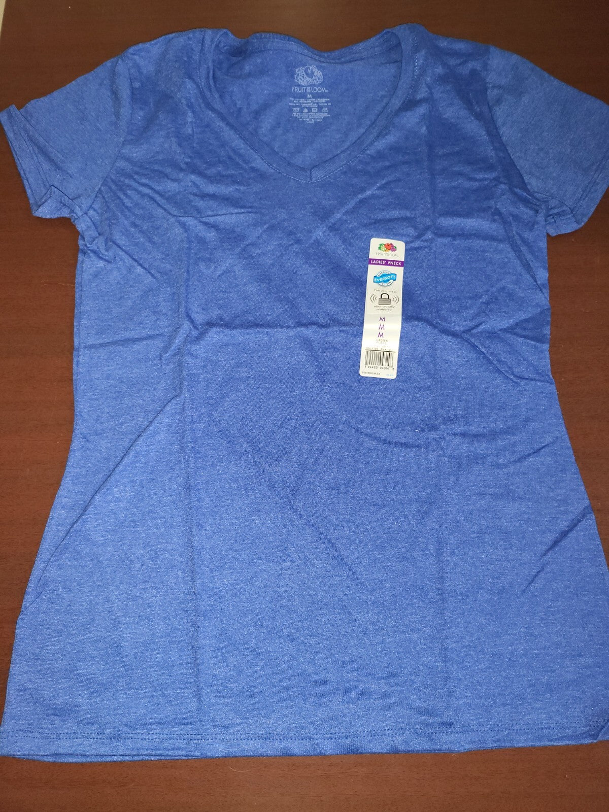 Fruit of the Loom Ladies V-Neck Semi-Fitted T-Shirt Blue size MEDIUM
