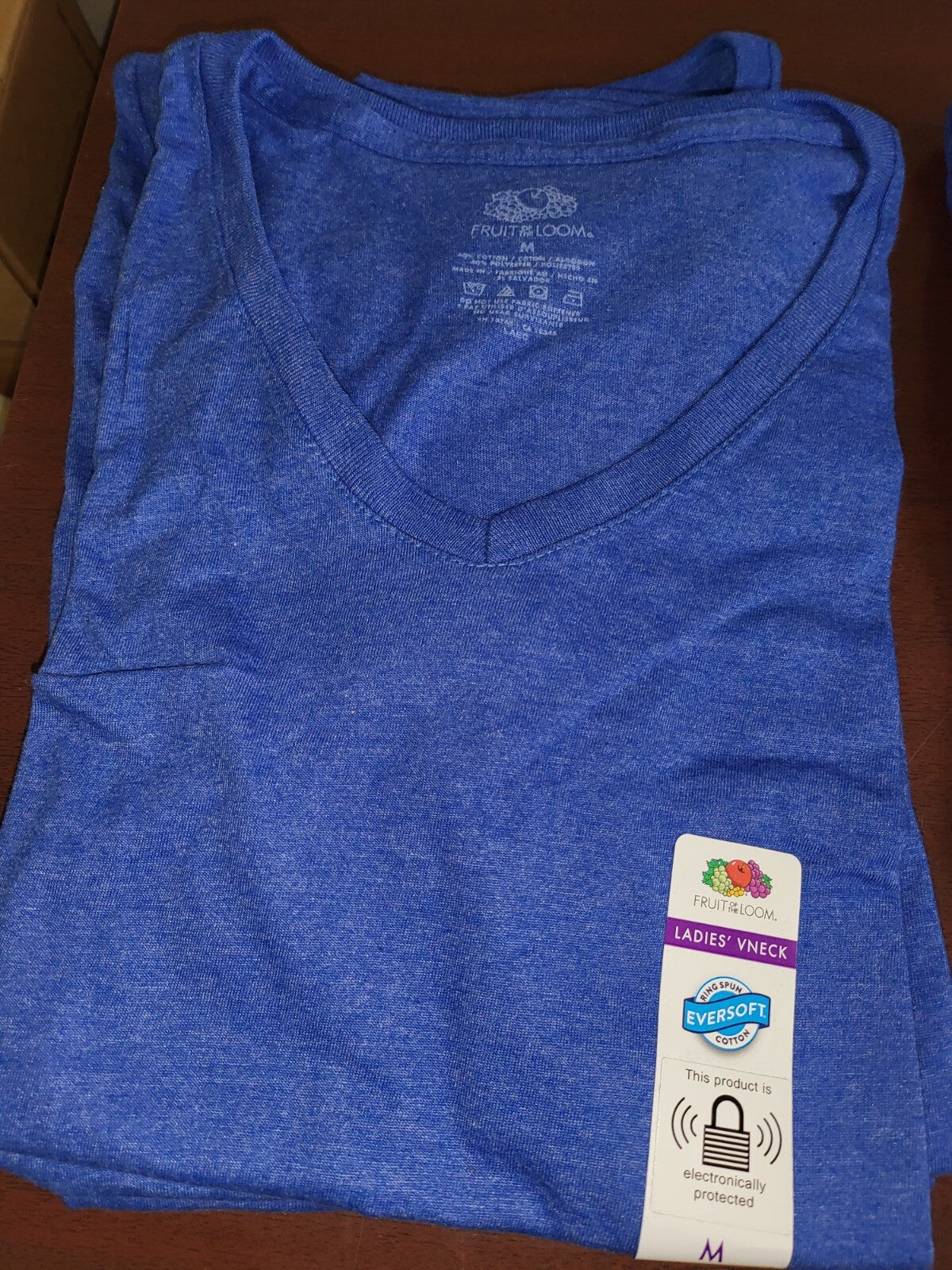 Fruit of the Loom Ladies V-Neck Semi-Fitted T-Shirt Blue size MEDIUM
