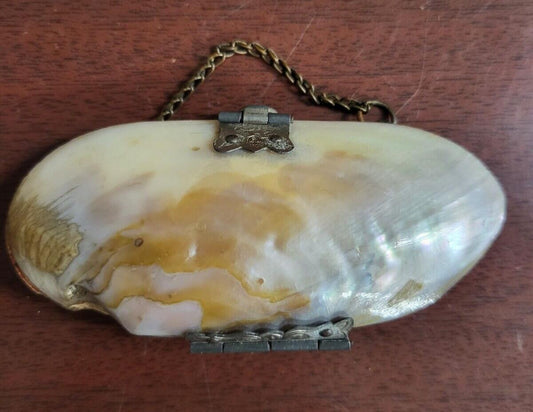 Vintage Abalone Shell Mini Purse Hinged Shells & Chain #193 3.25"w