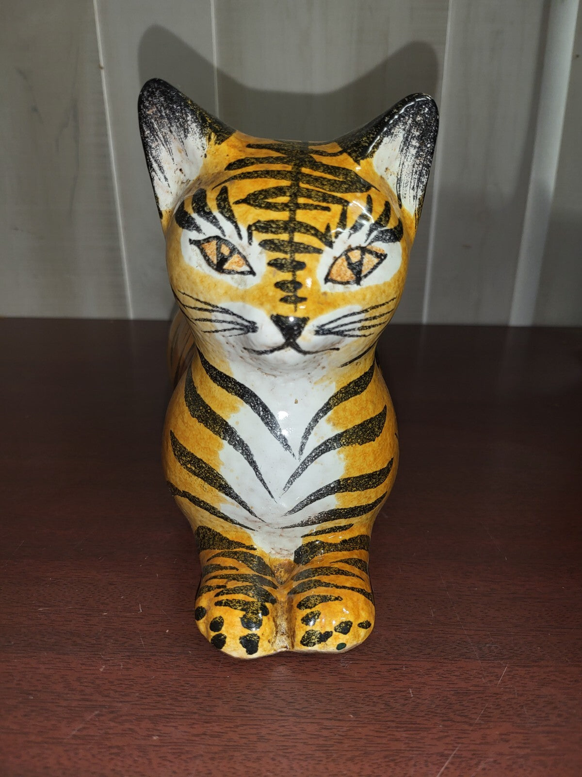Vintage Handmade Ceramic Tiger Cat Signed 1976   6.75H x 5.5W x 11.5"L #4264