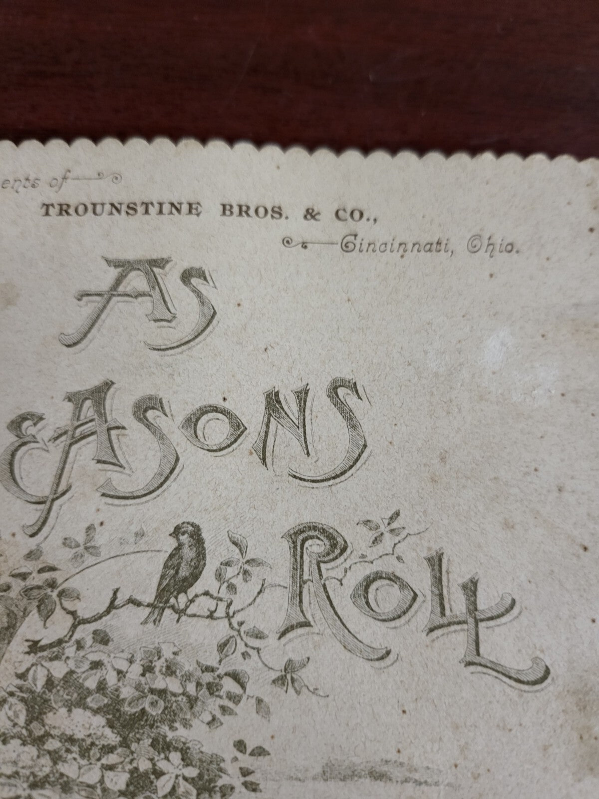 AS SEASONS ROLL  1894 Illustrated Calendar - Art Lithograph Publishing  #2909