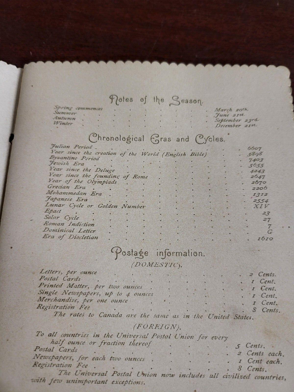 AS SEASONS ROLL  1894 Illustrated Calendar - Art Lithograph Publishing  #2909