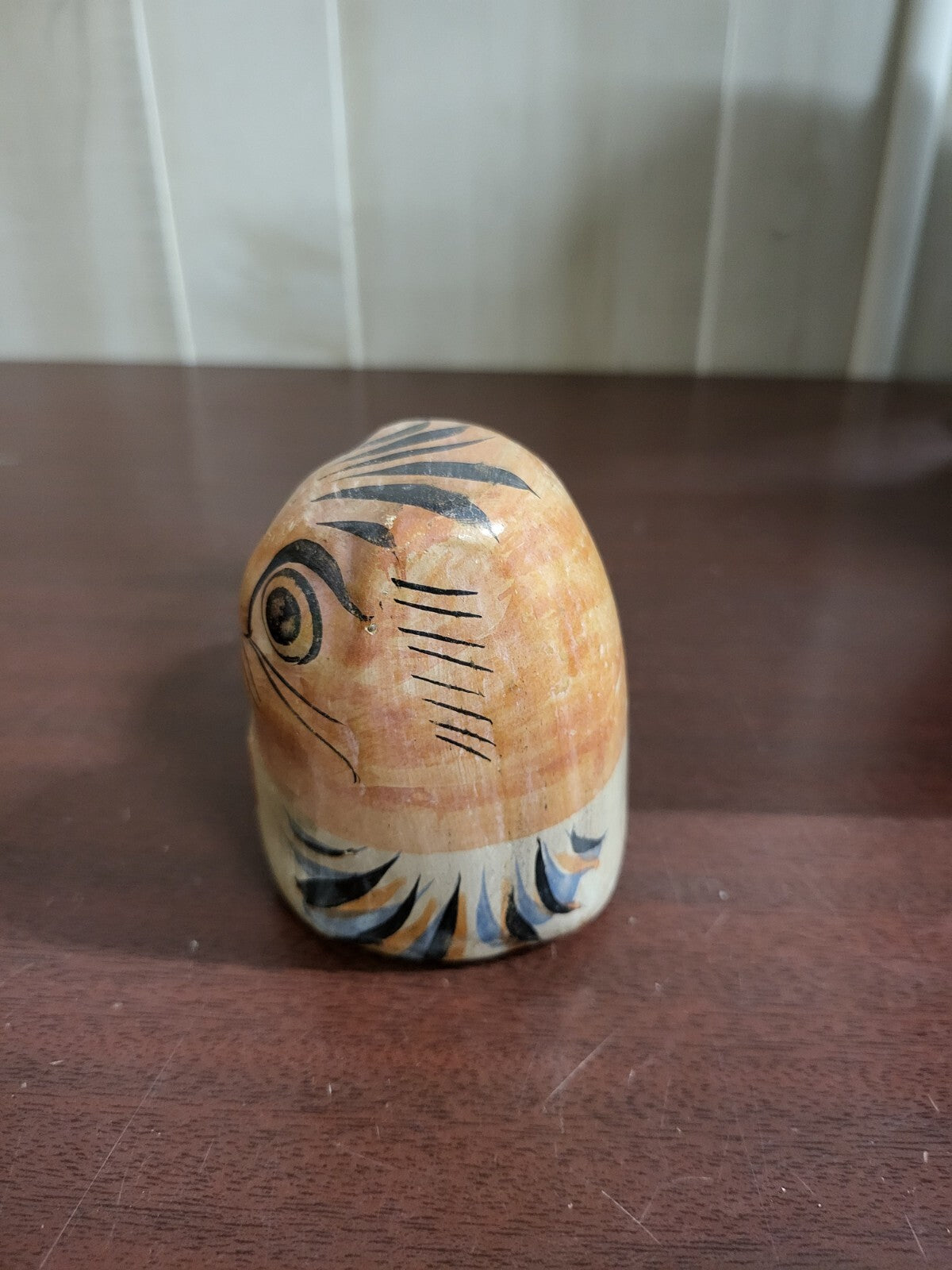 Vintage Tonala Mexican Folk Art Pottery Floral Cat / Bird 3.5 x 5" #4286