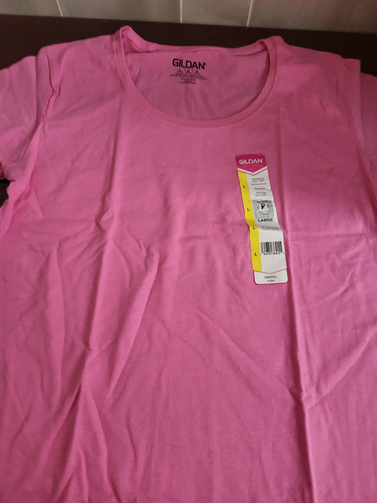 Gildan  Ladies Top  LARGE T-Shirt Scoop Neck Azalea Pink  NWT