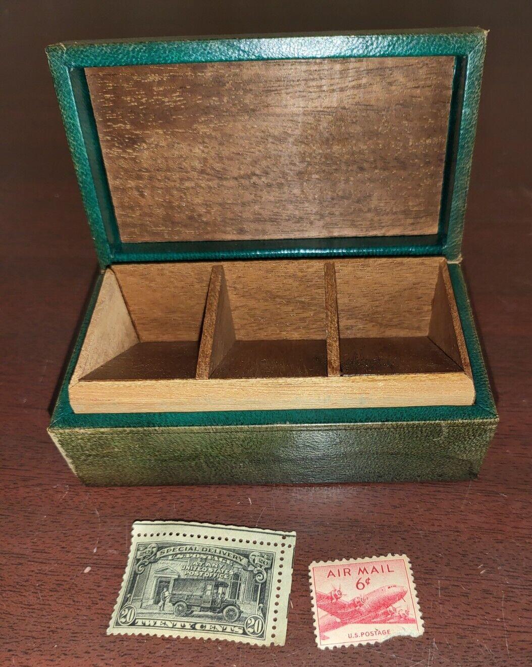 Vintage Wood Stamp Box  with US Postage stamps #4271