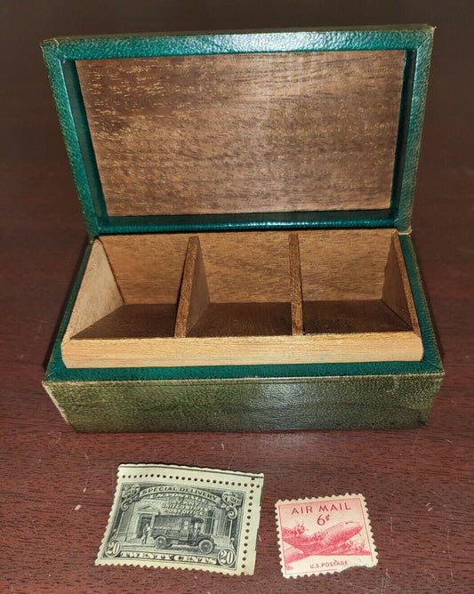 Vintage Wood Stamp Box  with US Postage stamps #4271