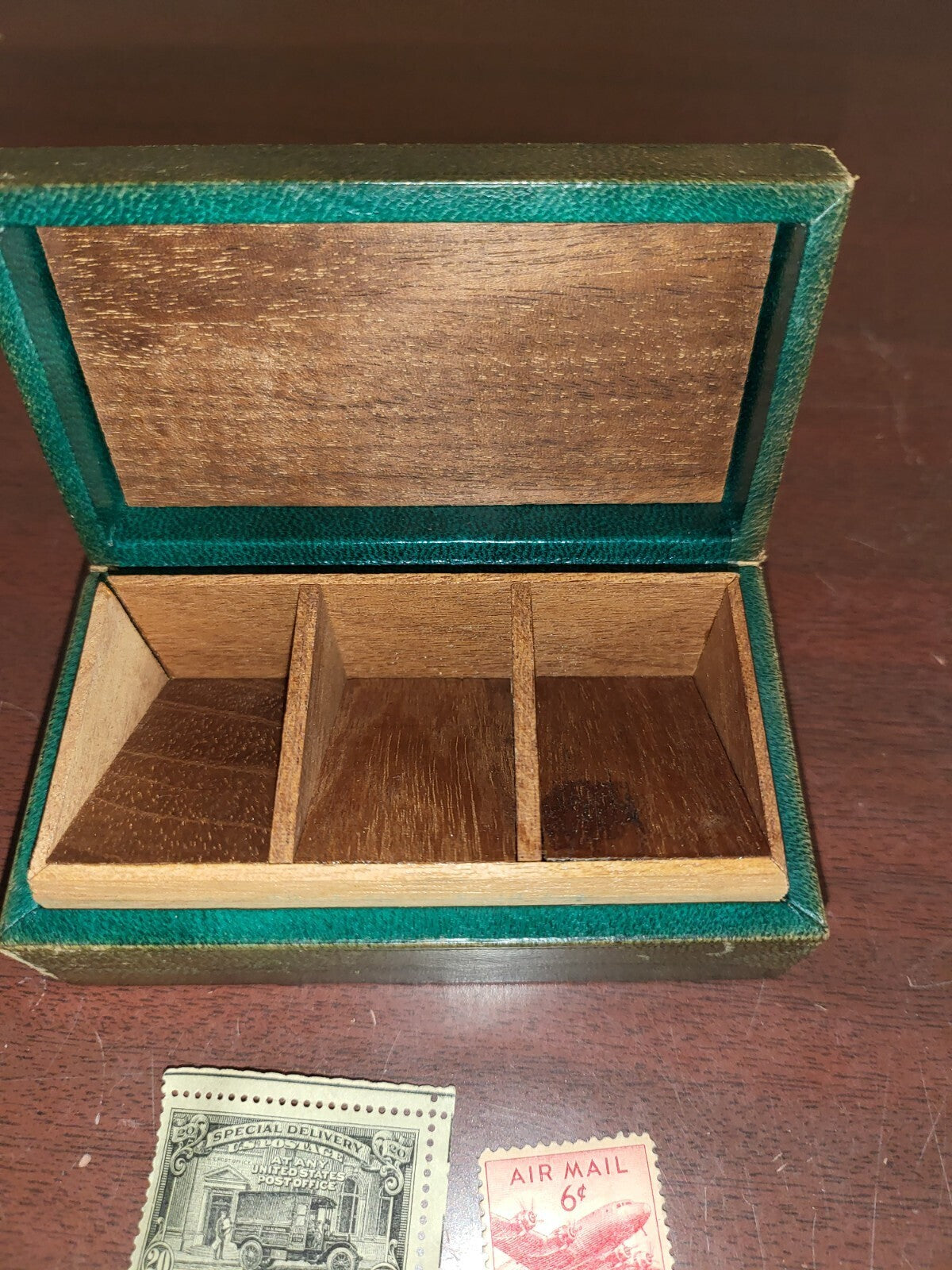 Vintage Wood Stamp Box  with US Postage stamps #4271