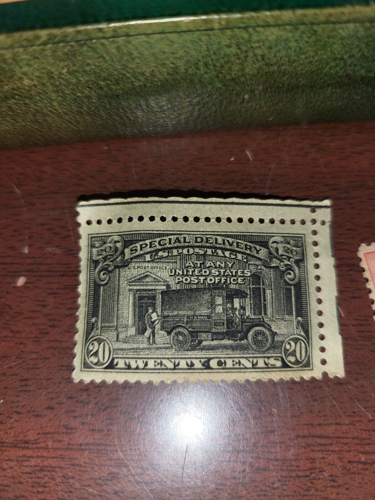 Vintage Wood Stamp Box  with US Postage stamps #4271