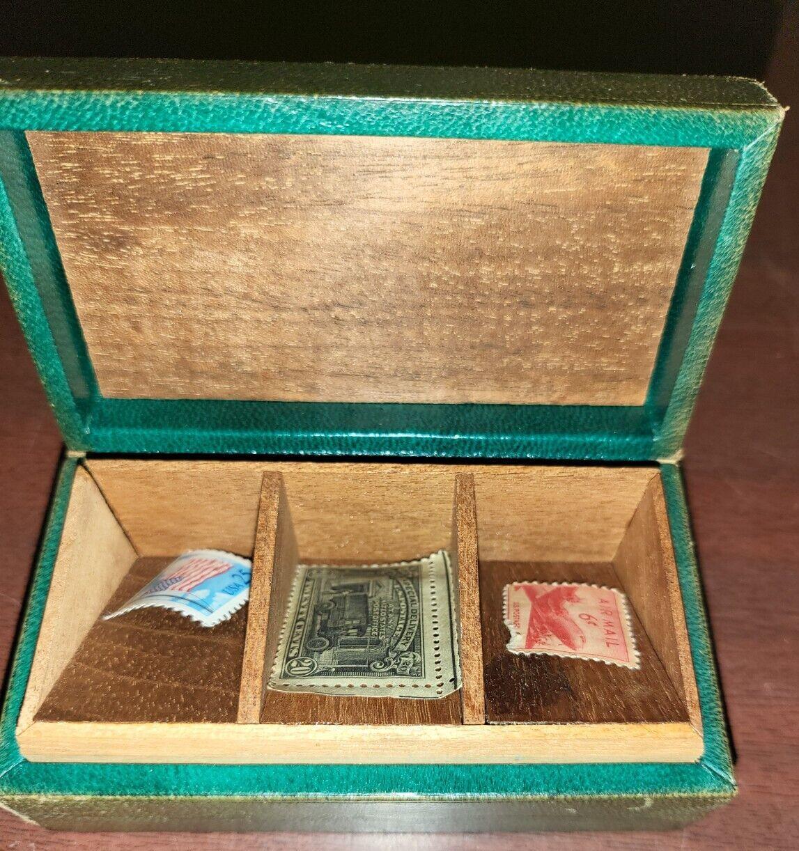 Vintage Wood Stamp Box  with US Postage stamps #4271