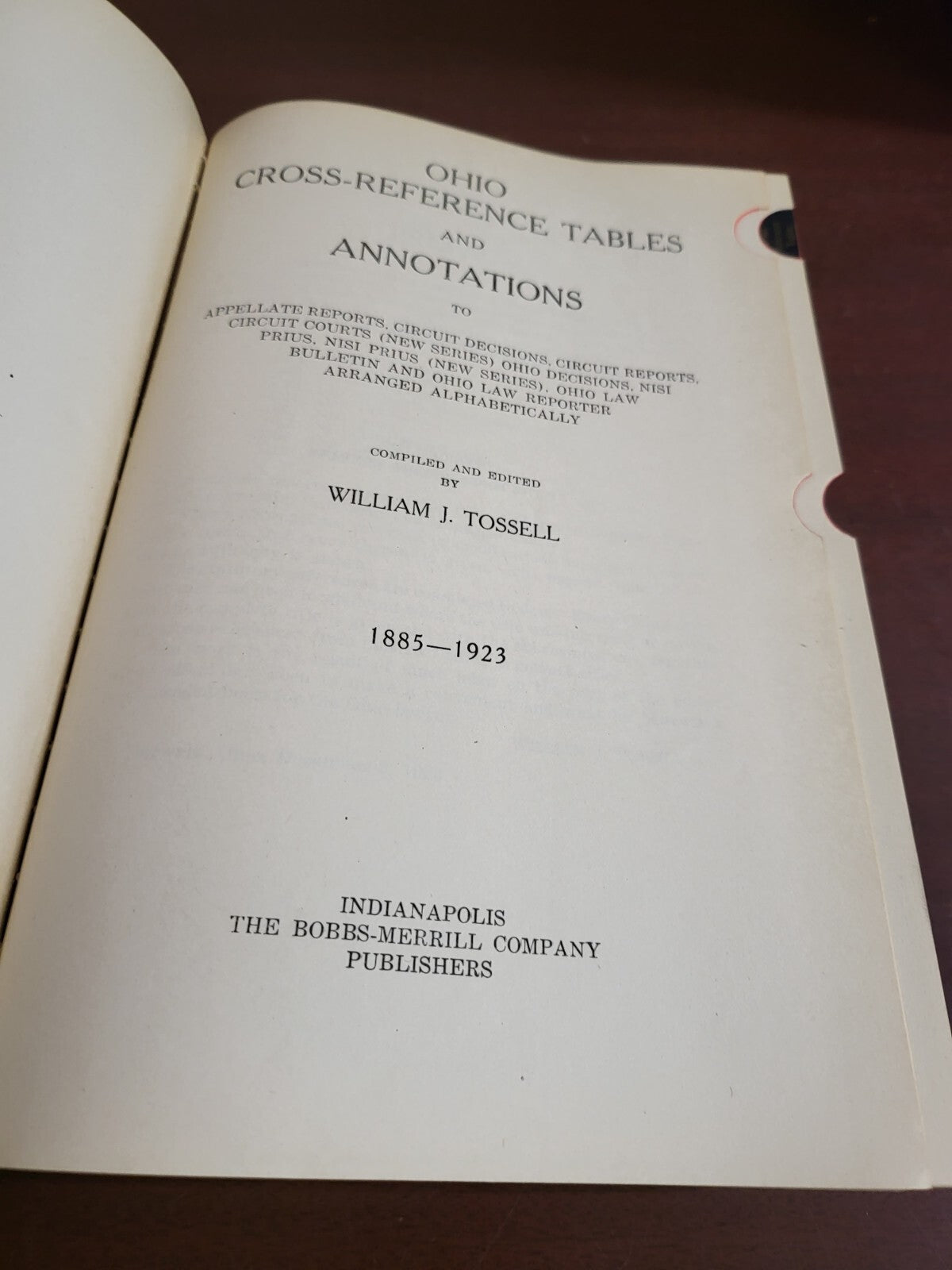 Law Book - Ohio Cross-Reference Tables and Annotations 1885-1923 #2864 See Desc