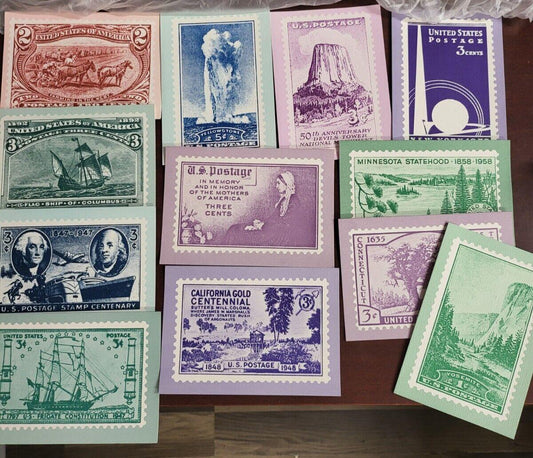 Greeting Cards US Postage Stamp Images 12 ct + Envelopes NOS 6.5-6.75 x 5"