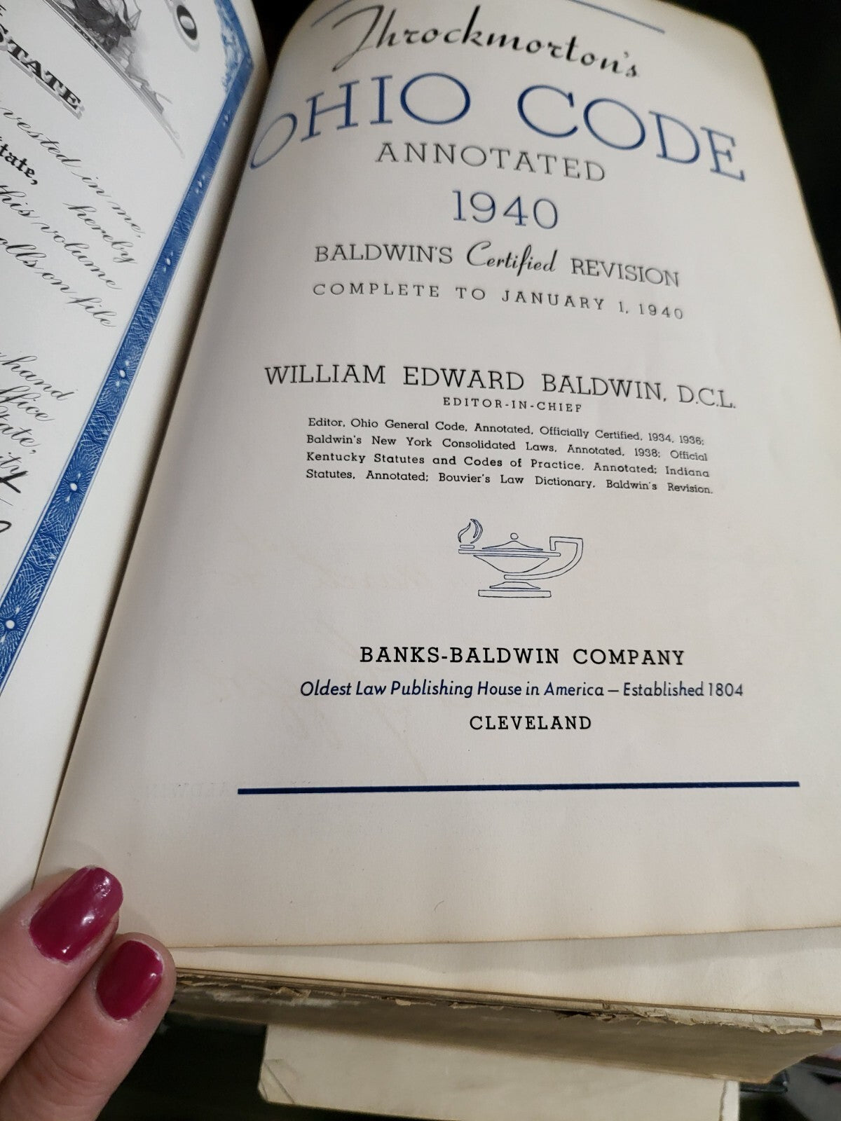 Throckmorton's 1940  Ohio Code Annotated Keyed Blue Book #2867